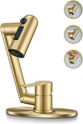 Single Handle Bathroom Faucet, 1080° Swivel Rotatable Faucet with 6'' Deck Plate, Short Bath Sink Faucets for Kitchen Rv Bath Lavatory Sink 1 or 3 Hole, Brushed Gold