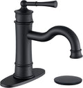 Roman Bathroom Sink Faucet Matte Black Single Hole Deck-Mount Pop-up Drain Assembly with Overflow Deck Plate and Water Supply Lines Included