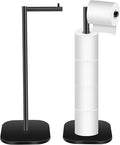 Toilet Paper Holder Stand Freestanding, Matte Black Toilet Paper Stand for Bathroom, Stainless Steel Toilet Paper Roll Holder with Storage,Tissue Holder,Non-Slip,Rust Proof