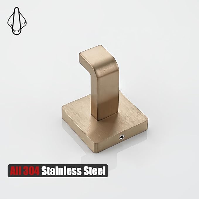 JQK Bathroom Towel Hook Champagne Bronze, Coat Robe Clothes Hook for Bathroom Wall Mounted (Pack of 2), SUS 304 Stainless Steel 0.8mm, TH250-CB-P2