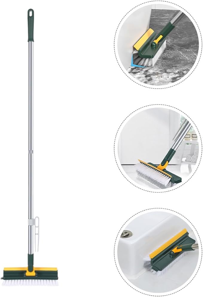 PRETYZOOM Floor Scrub Brush with Long Handle, Stiff Bristle Bathroom Floor Scrubber Brush for Shower Cleaning and Grout Scrubbing, Multi-Functional Green Household Cleaning Tool