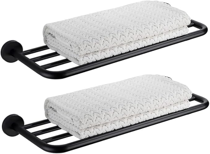 Hotel Towel Racks for Bathroom Wall Mounted, 30 Inch Towel Shelf for Bathroom, 2-Tier Bathroom Towel Rack, Black