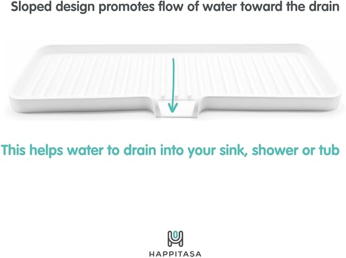 Happitasa Silicone Soap Dish Tray and Sponge Holder with Drain Chute | Bathroom and Kitchen Sink Organizer Caddy (Sand Dollar, 12"x4", 7.4 Ounces)