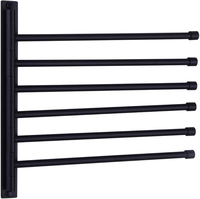 Swivel Hand Towel Bar Bathroom Swing Hanger Towel Rack Holder Matte Black Finish, Wall Mounted, 6-Arm