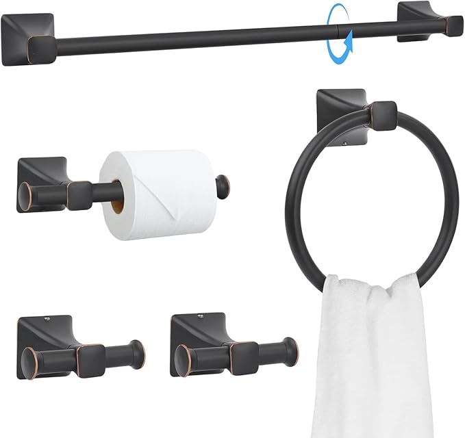 5 Piece Bathroom Hardware Accessories Set, SUS304 Stainless Steel Bath Towel Bar Set, 24 Inch Towel Racks for Bathroom Wall Mounted, Bath Towel Holder Set, Matte Black