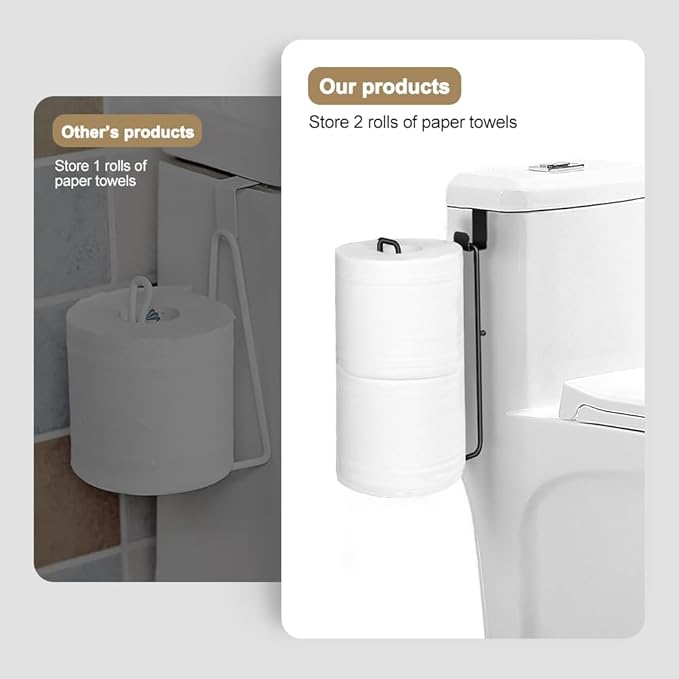 Black Bathroom Toilet Paper Roll Holder for 2 Roll Tissue, Brushed Nickel,Over The Tank Toilet Paper Holder,Self Adhesive Wall Mount,Stainless Steel Toilet Paper Holder Storage 2pcs