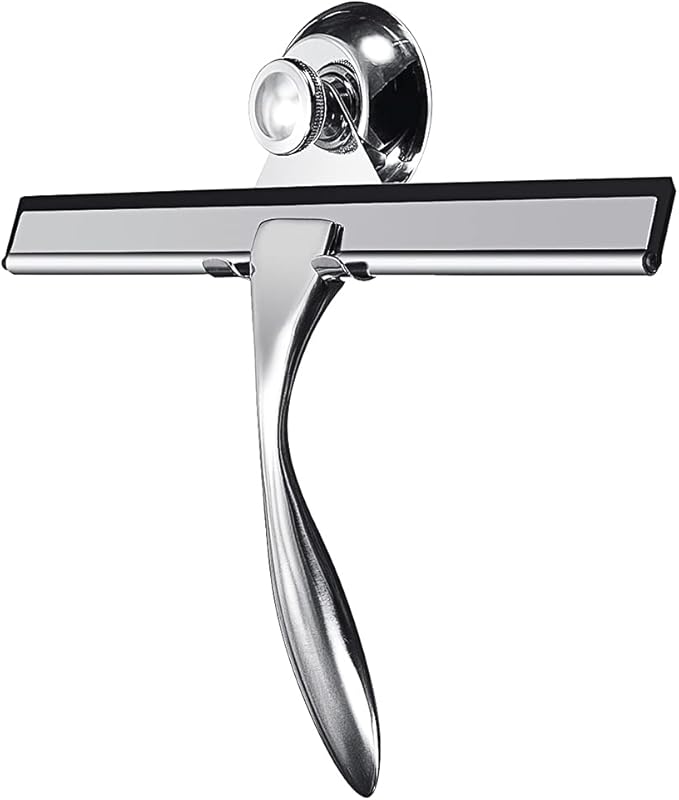 Shower Squeegees Stainless Steel Glass/Window/Mirror Squeegee Water Vapor Removal All-Purpose Squeegee with Suction Cup Hook Holder