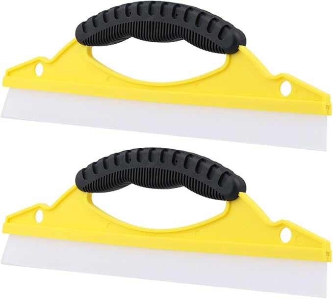 2pcs Soft Rubber Car Window Squeegee with Handle, Small Yellow Shower Squeegee for Tile, Home Glass Door, and Windshield Cleaning Tool