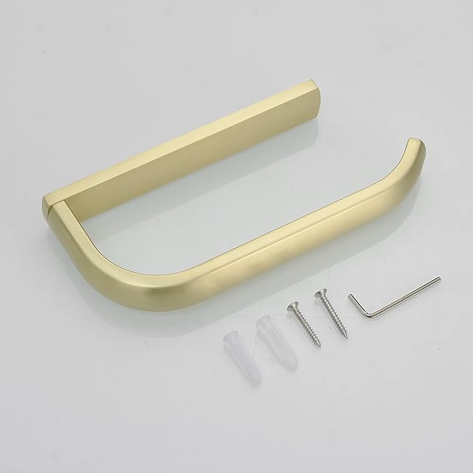 BESy Brass Toilet Tissue Paper Holder Brushed Gold Bathroom Accessories Wall Mounted, Rust Protection