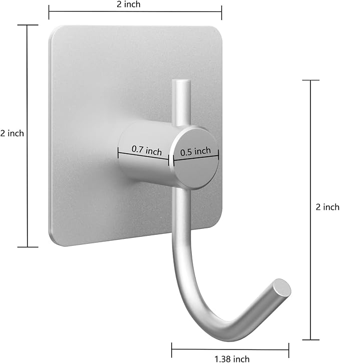 PMMASTO Aluminum Heavy Duty Wall Hooks - Coat, Towel, Robe Hanger - Shower, Bedroom, Bathroom, Kitchen - Silver (6 PC)