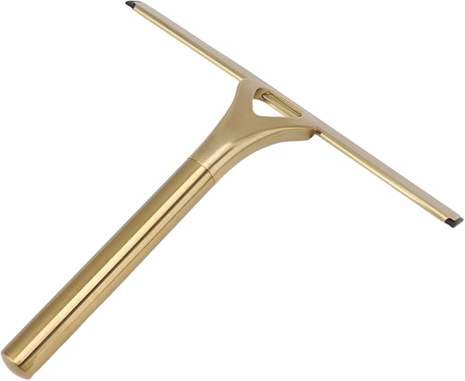 Shower Squeegee for Shower Doors, Stainless Steel Window Squeegees, Golden Elegant All-Purpose Wiper for Glass Doors Car Glass Bathroom Window Kitchen Mirror
