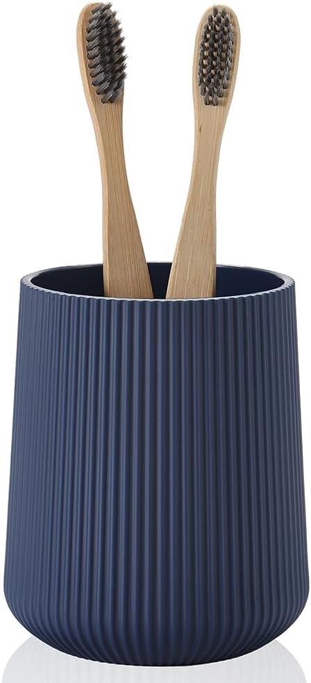 Navy Blue Striped Toothbrush Holder for Electric Toothbrushes Bathroom Organizer for Toothpaste Kids & Adults