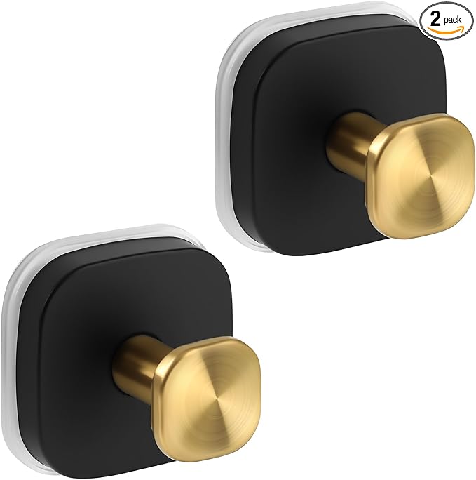 Suction Cup Hooks for Shower, No-Drill Towel Hooks for Bathrooms, Kitchen, Glass Door, Mirror, Tile, Shower Suction Hooks for Hanging Towels, Robe, Loofah, Christmas Wreath (Black&Gold, 2 Pack)