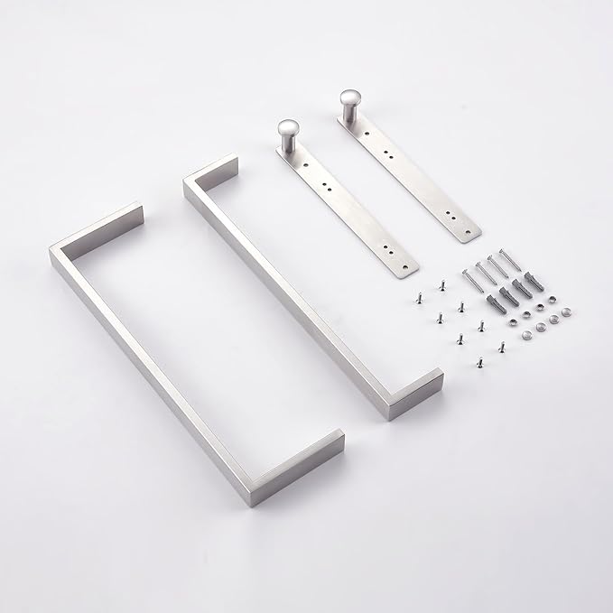 Bath Double Towel Bars with Hooks, 16 Inch Brushed Stainless Steel Towel Rail, Wall Mount Towel Rack for Bathroom Lavatory