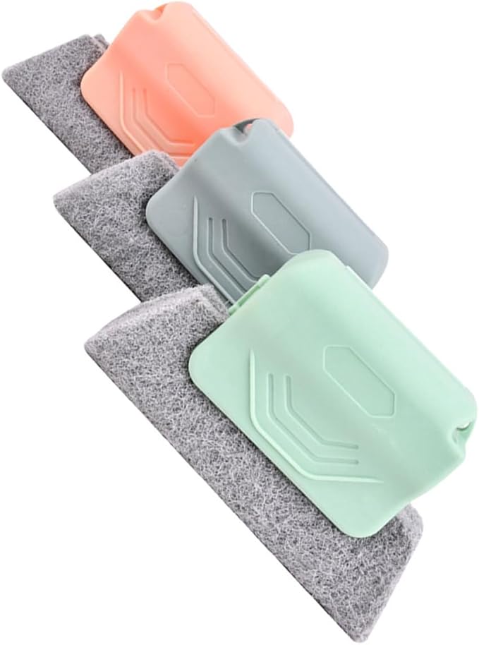 VICASKY 3pcs Window Track Cleaner and Crevice Brush Set, Household Cleaning Tool for Window Groove and Grout, Small Space Scrub Brushes in Green, Gray, and Pink