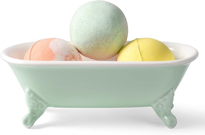 6.5" Ceramic Mini Decorative Clawfoot Bathtub Bar Soap Dish, Kitchen Sponge Holder and Shower Tray for Bathroom, 1 Pack(Bright Teal)