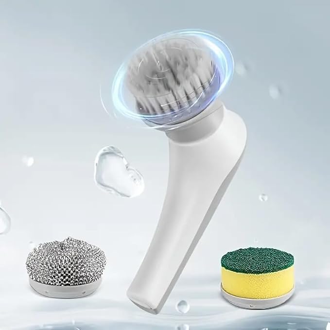 Cordless Handheld Rechargeable Electric Rotary Scrubber with 3 Replaceable Brush Heads, Suitable for Cleaning Tableware/Bathroom/Floor/Sink/Window