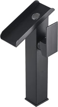 Waterfall Vessel Sink Faucet Bathroom Black Single Hole One Handle Brass Bowl Sink Faucets with Supply Line Deck Mounted Tall Lavatory Vanity Basin Tap Pedestal Commercial