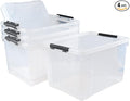 Drephia 4 Pack Clear Latch Storage Bin with Lid and Wheels, 50 L Large Plastic Storage Container Box