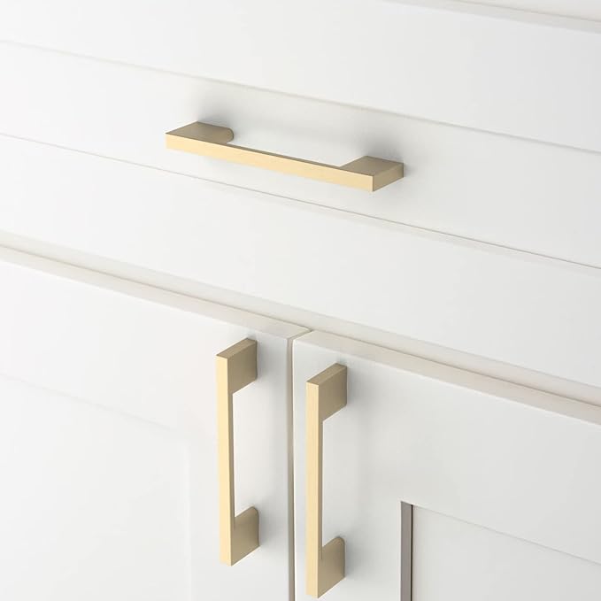 Amerdeco 10 Pack Brushed Brass Cabinet Pulls 3-3/4 Inch(96MM) Hole Centers Kitchen Cabinet Handles Cabinet Hardware Kitchen Handles for Cabinets Cupboard Handles Drawer Pulls ZH0006-2008…