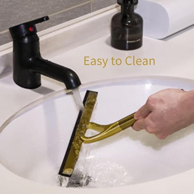 Stainless Steel Squeegee for Shower, Gold Shower Squeegee with Hook for Storage, 10-Inch Soft & Firm Blade Gold Squeegee for Bathroom, Car Glass and Tiles 22.5x22cm