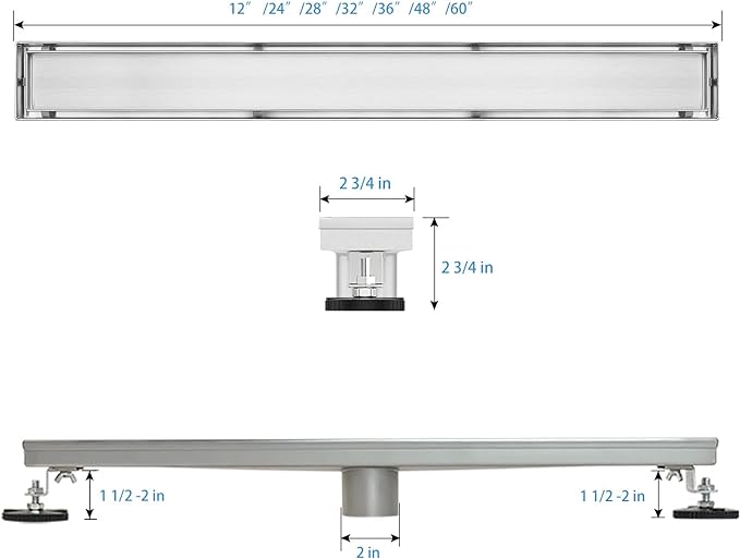 SaniteModar Linear Shower Drain 24 inch with Tile Insert 2 in 1 Panels, 304 Stainless Steel Brushed Shower Linear Drain, Invisible Drain Equipped Adjustable Feet and Hair Filter