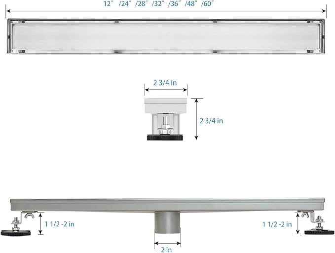 SaniteModar Linear Shower Drain, Linear Drain 36 inch with Tile Insert 2 in 1 Panels, AISI 304 Stainless Steel Brushed Shower Floor Drain with Adjustable Feet and Hair Catcher