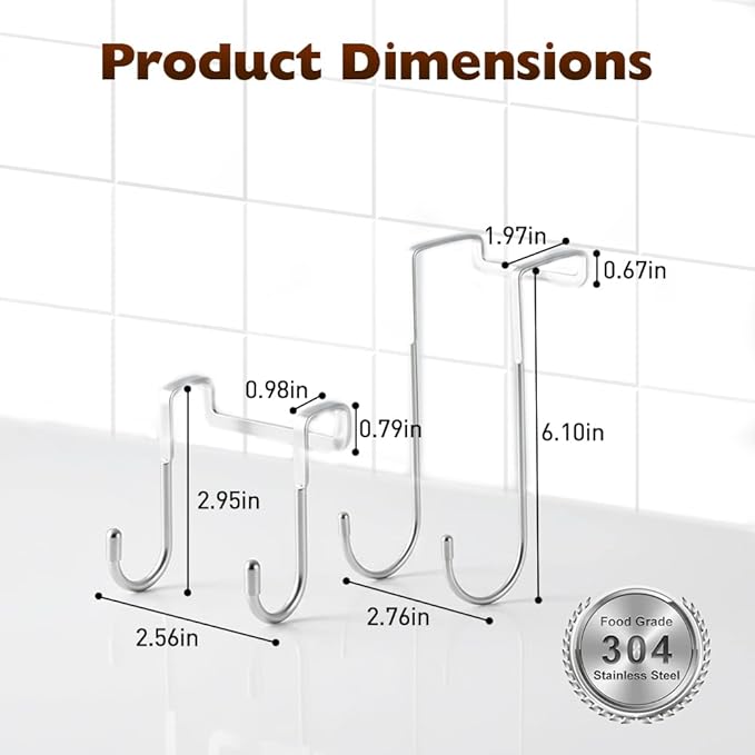 Over Door Towel Rack, Heavy Duty Door Hooks for Hanging, Stainless Steel Double Hanger for Kitchen Bathroom, Removable Wardrobe Door Hook for Dorm Room, Space Saving Cabinet Door Hanger (1PCS)