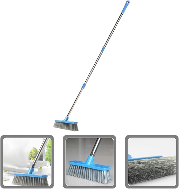 Long Handle Floor Scrubbing Brush with Hard Bristles, Tile Corner Cleaning Brush for Bathroom and Outdoor Floors, Sturdy Shower and Grout Scrubber for Heavy-Duty Cleaning
