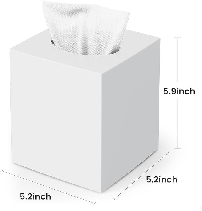 Tissue Box Cover, Square Facial Acrylic Tissue Box Holder with 2 Pack Clear Qtip Holder Dispenser, Bathroom Vanity Dresser Night Stand Essentials Accessories Decor, Modern Farmhouse Decor,White