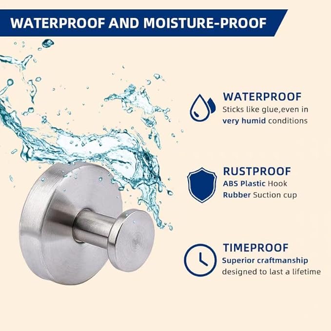 YEYSXSY Luxe Hold No Drill Hooks Stainless Steel Waterproof Suction Cup Hooks Towel Bath Robe Hooks for Bathrooms Silver 4 PCS