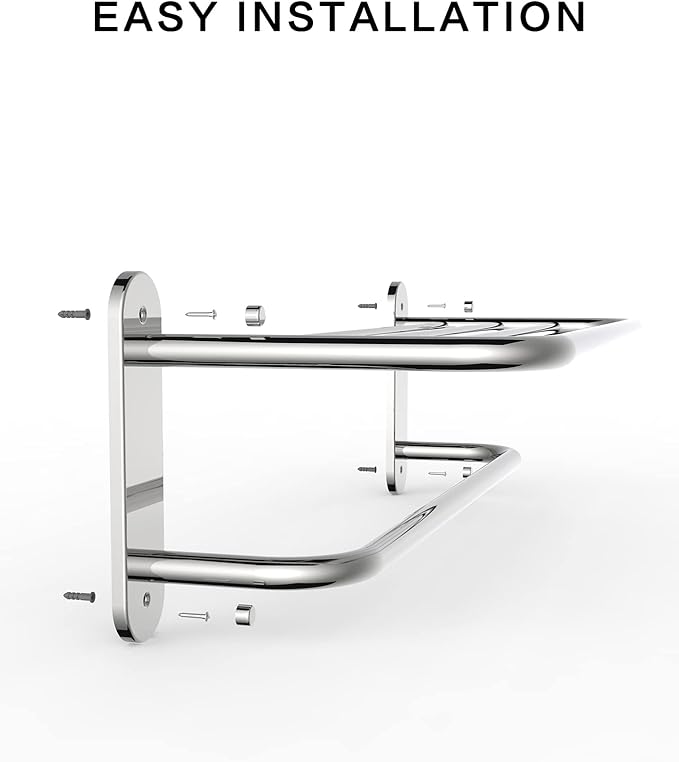 18 Inch Bathroom Towel Rack Towel Bar Towel Shelf Chrome Stainless Steel and Zinc Alloy Wall Mount 1pc for House Lavatory and Hotel