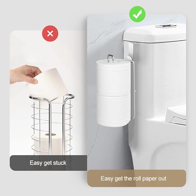Over The Tank Toilet Paper Holder,Bathroom Toilet Paper Roll Holder for 2 Roll Tissue, Brushed Nickel,Self Adhesive Wall Mount,Stainless Steel Toilet Paper Holder Storage 1pcs