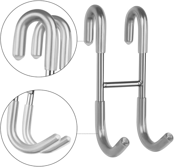 NINETREX Shower Door Hooks,Towel Hooks for Bathrooms Frameless Glass Door,Heavy Duty SUS 304 Stainless Steel Hook for Towels,Squeegee,Loofah,Shaver,Robe,4 Pack,Silver