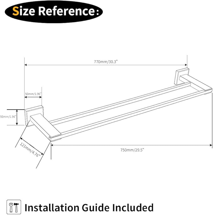 GERZWY SUS 304 Stainless Steel 30-Inch Bath Towel Bar Modern Style Bathroom Double Towel Bar Wall Mount Brushed Finish JG1902C75-LS