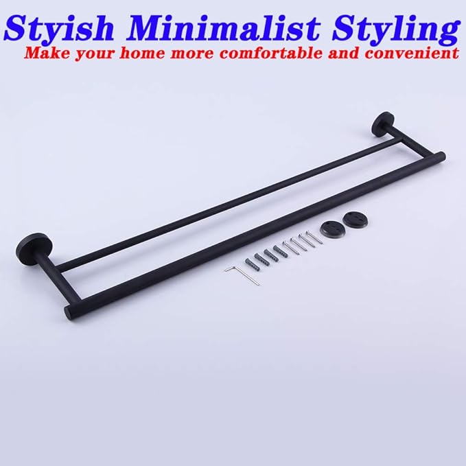 GERZWY 30-Inch Bathroom Double Towel Bar SUS 304 Stainless Steel Bath Towel Bar Matte Black Modern Style Wall Mount AG1102C75-BK