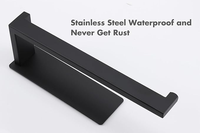 Hand Towel Holder, Strong Self Adhesive Hand Towel Ring, Thicken SUS304 Stainless Steel Hand Towel Bar/Rack, No Drilling Modern Hand Towel Hanger (Matte Black, 2 Pack 9 in)