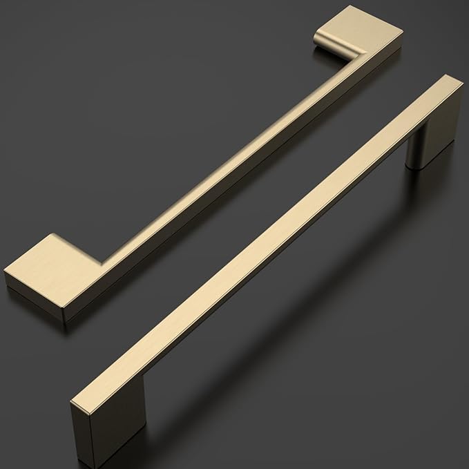 Amerdeco 10 Pack Brushed Brass Cabinet Pulls 6.25 Inch(160MM) Hole Centers Kitchen Cabinet Handles Cabinet Hardware Kitchen Handles for Cabinets Cupboard Handles Drawer Pulls ZH0060