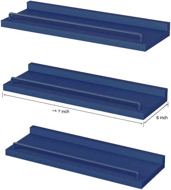 Floating Shelves, Bathroom Decor Shelves Over Toilet, Farmhouse Wall Shelves for Living Room, Bedroom, Picture Frames, Plants, Kitchen, Set of 3 (Dark Blue)