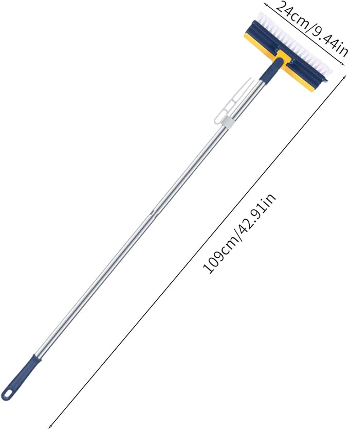 Generic Grout Scrub Brush with 42"" Long Handle Double-Sided Floor Scrub Brush V-Shape Grout Cleaner with Squeegee 180° Rotating for Tile Floors, Baseboards, Wall, Navy