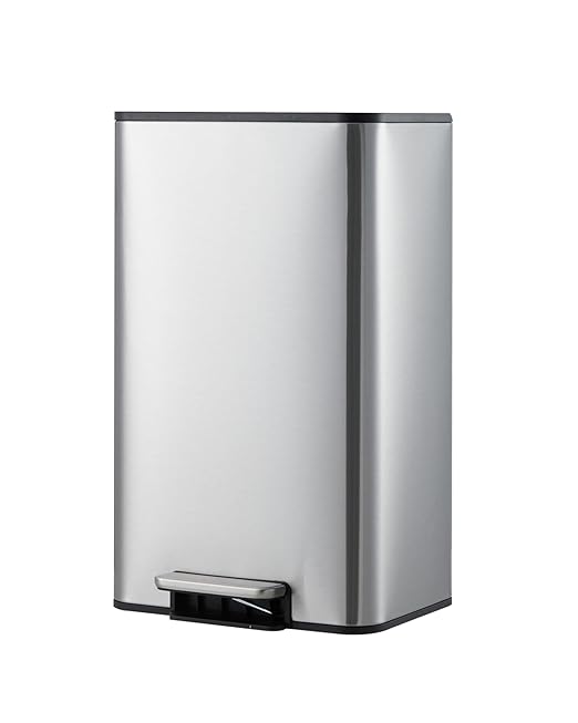 Garvee Space-Saving Office Trash Can, 4.8 Gallon Trash Can with Soft-Close Lid, Foot Pedal & Removable Inner Bucket, Rectangular Stainless Steel Garbage Can for Small Kitchen, Home, Garage, Silver