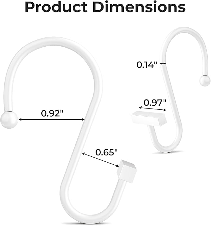 White Shower Curtain Hooks, Bathway Shower Curtain Rings Rust Proof, 12PCS Shower Hooks for Shower Curtain, T-Bar Design Convenient Elegant Shower Curtain Hangers for Bathroom Kitchen Wardrobe