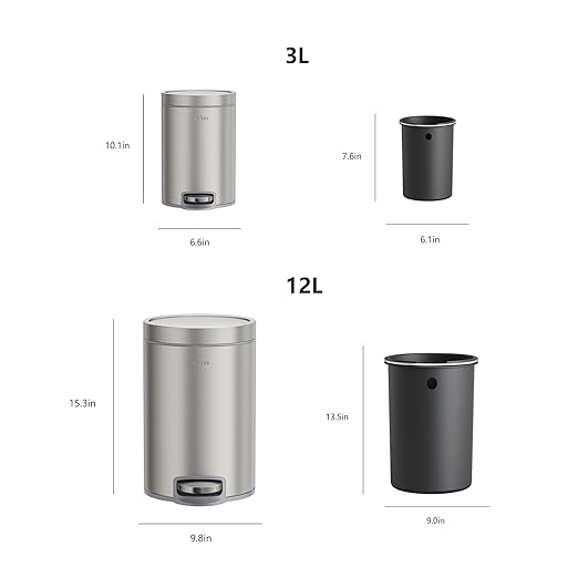 mVm 3+0.8 Gal Kitchen Trash Can with Lid, Stainless Steel Step Trash Can for Home Bathroom Office (Tin)