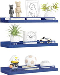 Floating Shelves, Bathroom Decor Shelves Over Toilet, Farmhouse Wall Shelves for Living Room, Bedroom, Picture Frames, Plants, Kitchen, Set of 3 (Dark Blue)