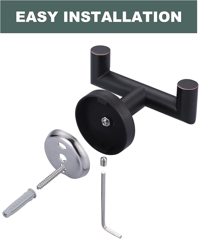 ALEASHA Shower Towel Hook for Bathroom, Oil Rubbed Bronze Towel Holder, Stainless Steel Towel Hanger, Heavy Duty Double Towel Hook, Wall Mount Robe Hook