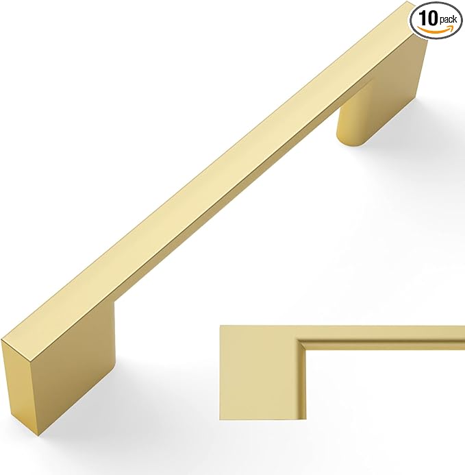 Amerdeco 10 Pack Brushed Gold Cabinet Pulls 3-3/4 Inch(96MM) Hole Centers Kitchen Cabinet Handles Cabinet Hardware Kitchen Handles for Cabinets Cupboard Handles Drawer Pulls ZH0060