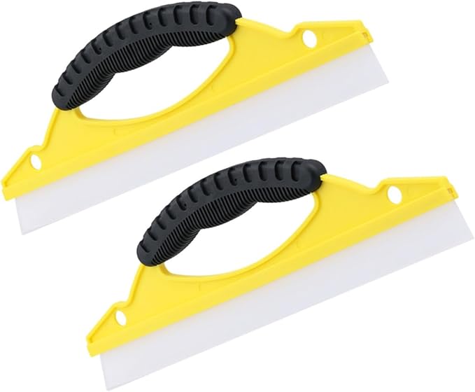 2pcs Yellow Soft Rubber Arc Shower Squeegee for Car Windshield and Home Glass Door, Small Window Scraper with Flexible Blade for Tile and Bathroom Cleaning