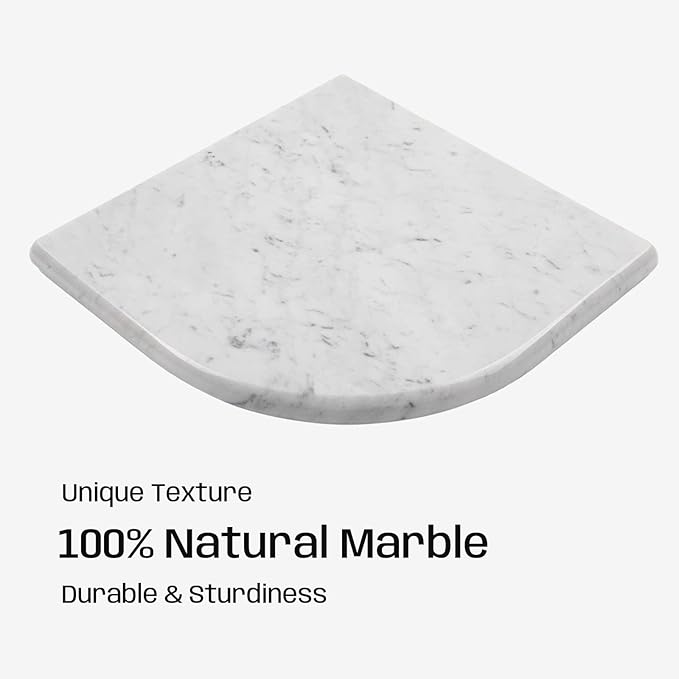 Marble Corner Shower Shelf, 9 Inch Big Carrara White Marble Corner Shelf for Bathroom Shower Decor, Wall Mounted, Polished, 1 Pcs