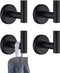 JQK Black Bathroom Towel Hook, Coat Robe Clothes Hook for Bathroom Kitchen Garage Wall Mounted (4 Pack), 304 Stainless Steel Matte Black, TH100-PB-P4