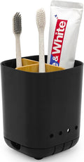 Toothbrush Holder with Bamboo Divider,Detachable for Easy Cleaning Bathroom Countertop Organizer,Plastic 3 Slots Electric Toothbrush and Toothpaste Holders Storage Caddy for Bathroom Vanity,Sink-Black